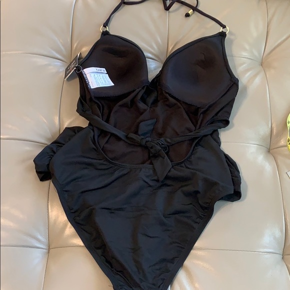 Bar III Draped-Front Halter One-Piece Swimsuit - Picture 6 of 8